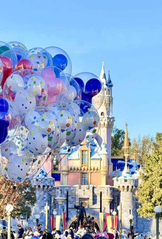 Disneyland Castle with Mickey Balloons