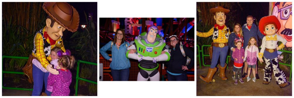 Woody, Buzz, and Jessie meeting our family in Toy Story Land.