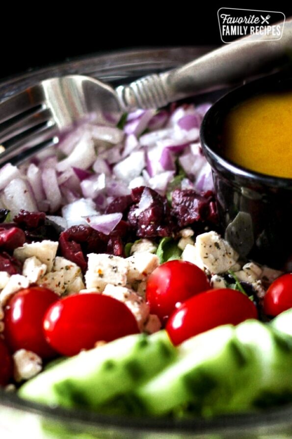 Greek Salad with Greek Dressing (ready in 10 mins)
