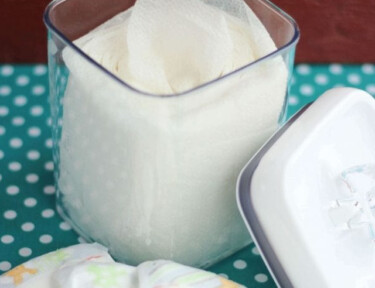 homemade baby wipes in a plastic container