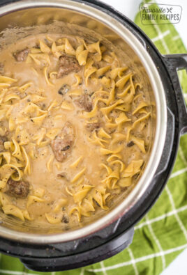 An Instant Pot filled with beef stroganoff