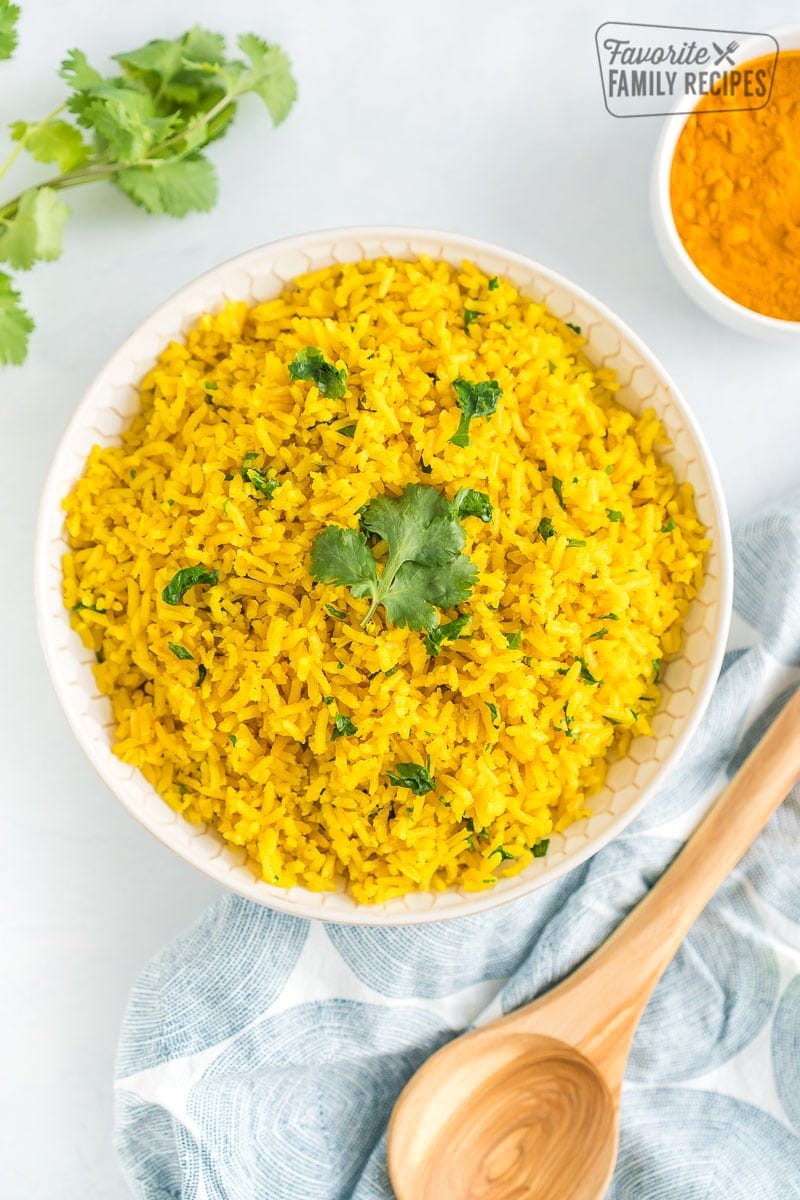 Easy Rice Cooker Turmeric Rice - Eight Forest Lane