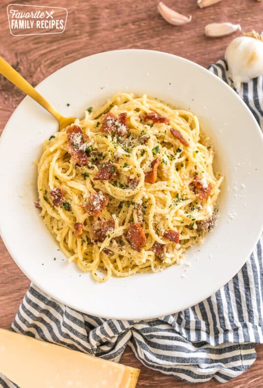 our creamy carbonara recipe in a bowl