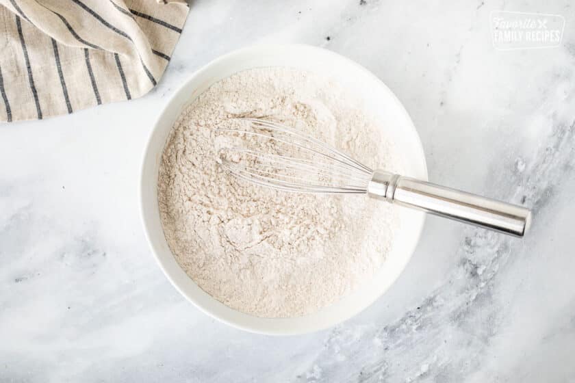 Bowl with dry ingredients whisked.