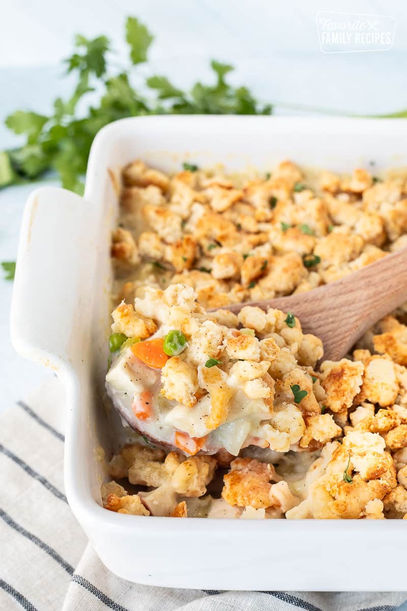 Chicken Pot Pie Casserole with crunchy crumble topping