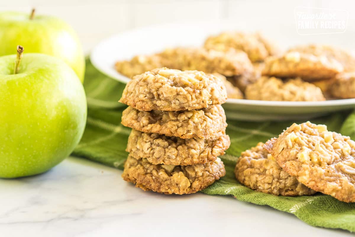 A stack of apple oatmeal cookies