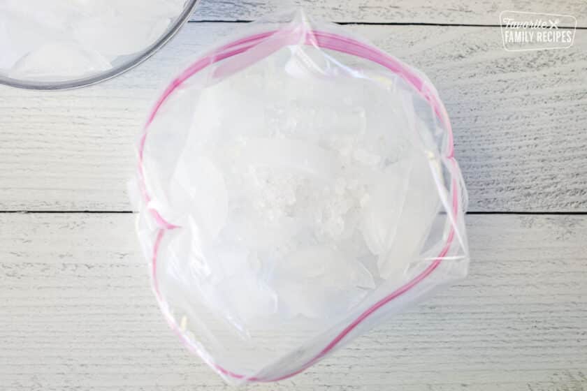 Open bag of ice and rock salt.