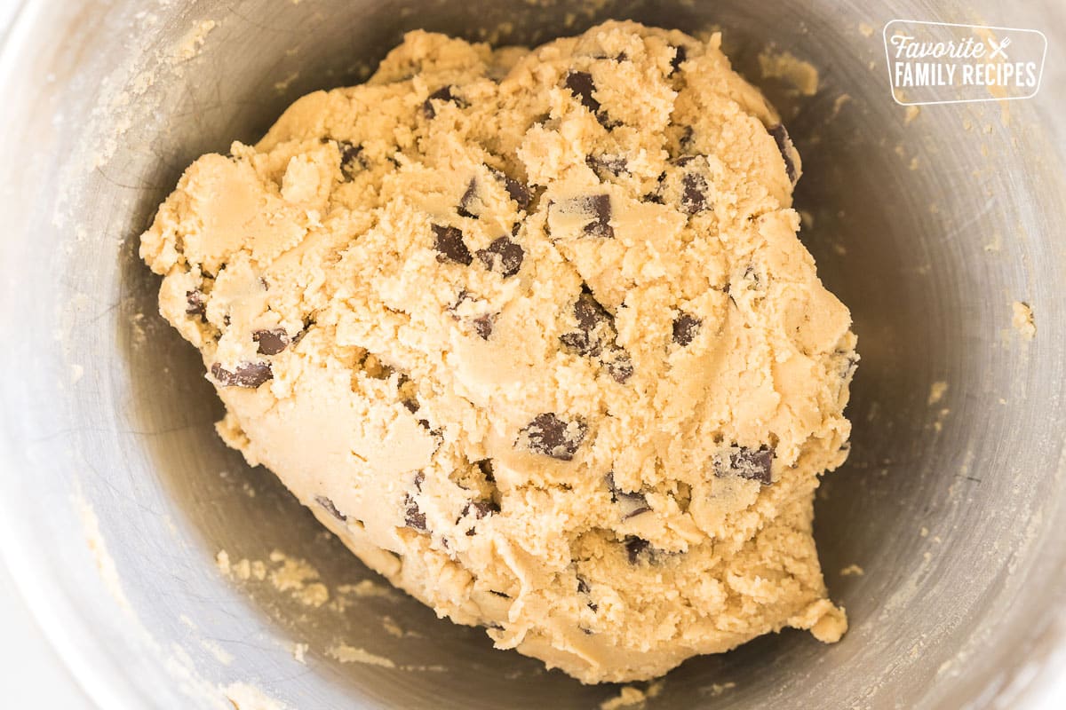 Cookie dough in a mixing bowl