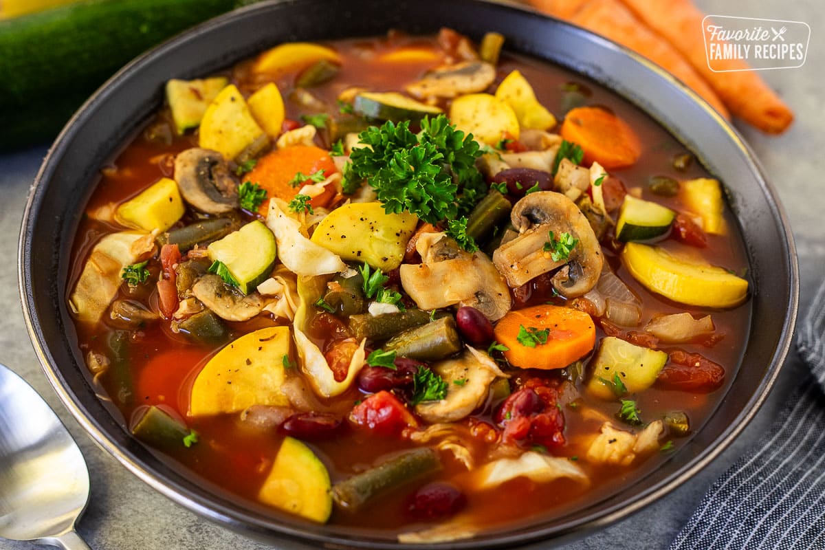 Large bowl of Weight Loss Magic Soup with spoon on the side.