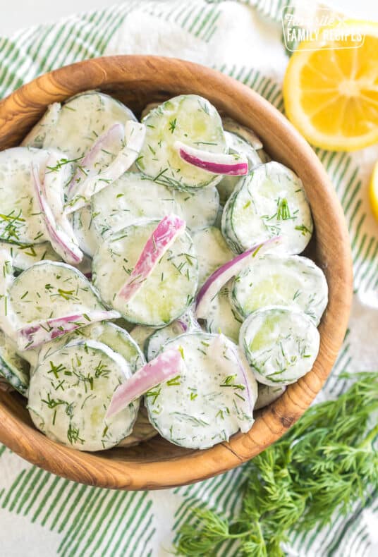 Creamy Cucumber Salad in a bowl