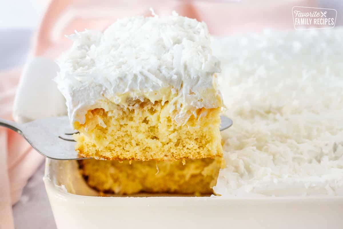 Spatula with a slice of Hawaiian Wedding Cake.