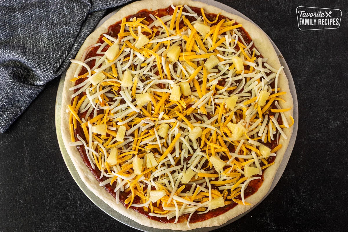 Unbaked and constructed BBQ Chicken Pizza