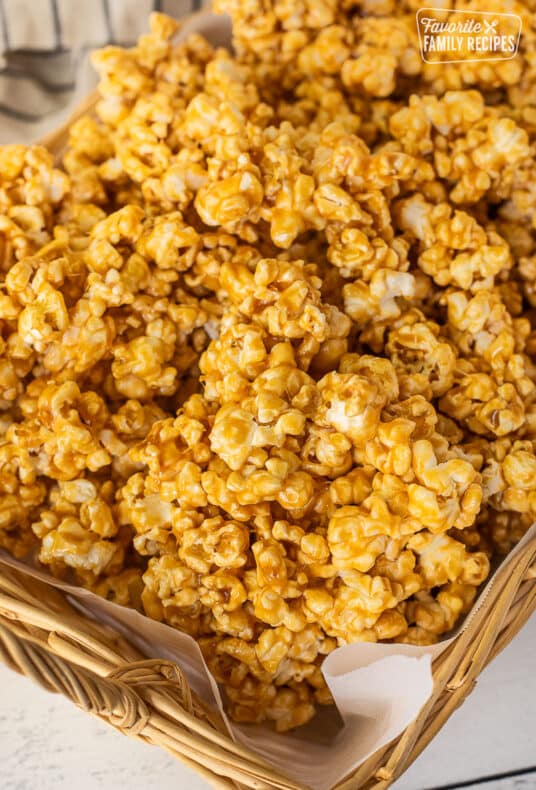 Basket of Caramel popcorn.