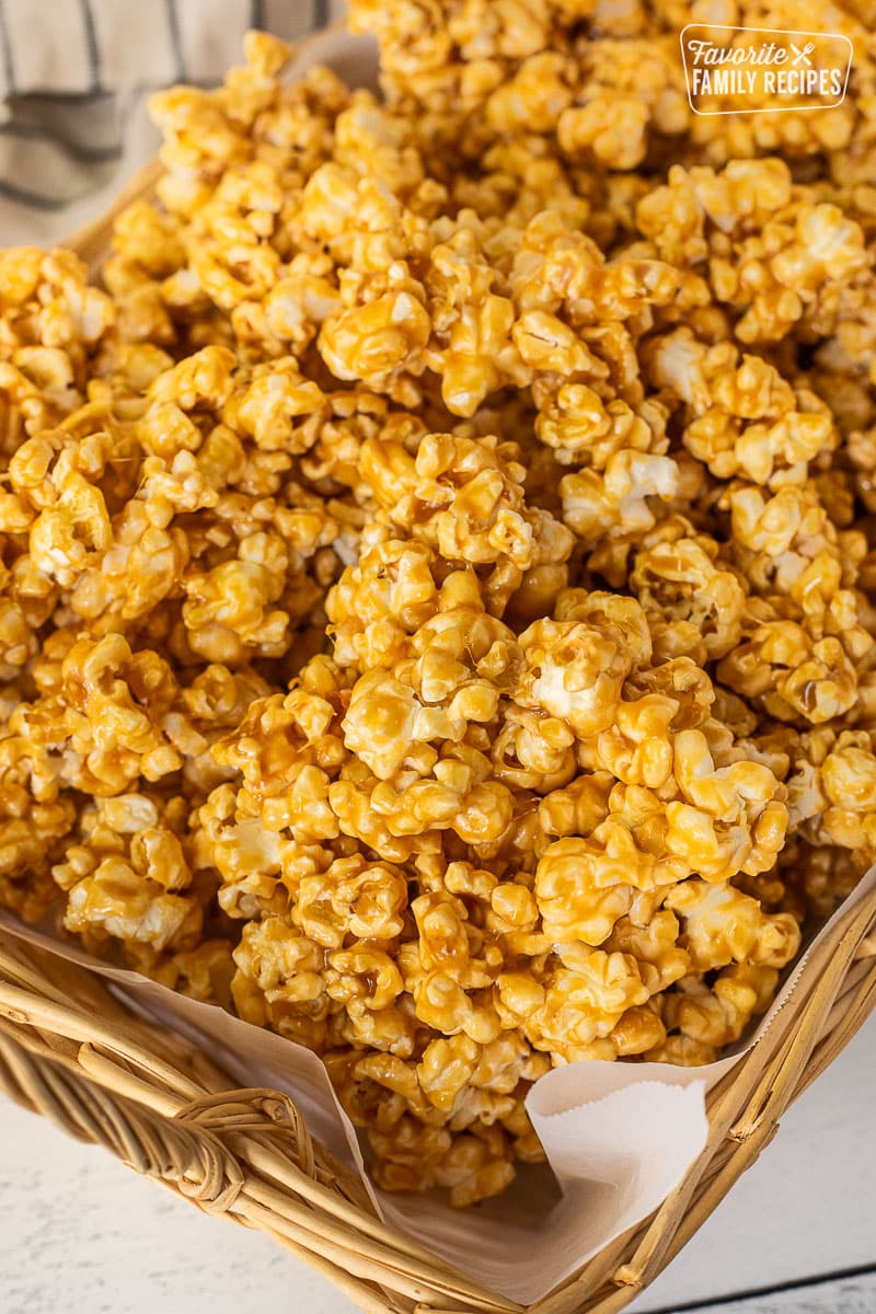 Basket of Caramel popcorn.