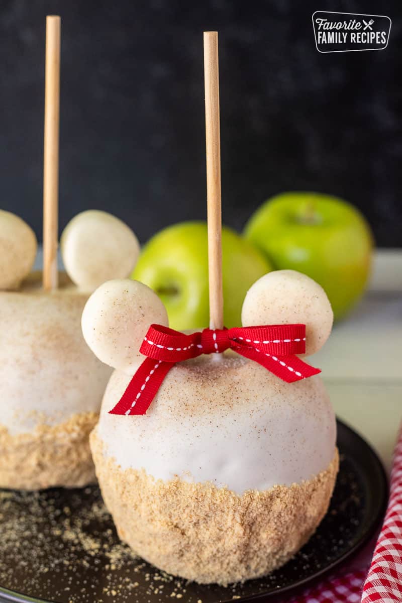 Disney Apple Pie Caramel Apple on a plate.