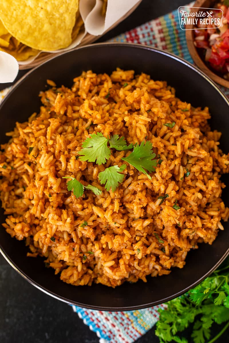 Bowl of Mexican Rice garnish with cilantro.