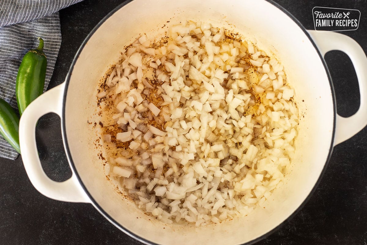 Onions in a dutch oven.