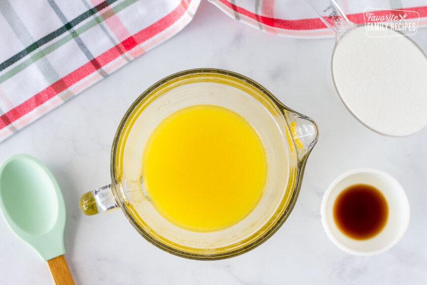 Melted butter, sugar and vanilla for Apple Dumplings.