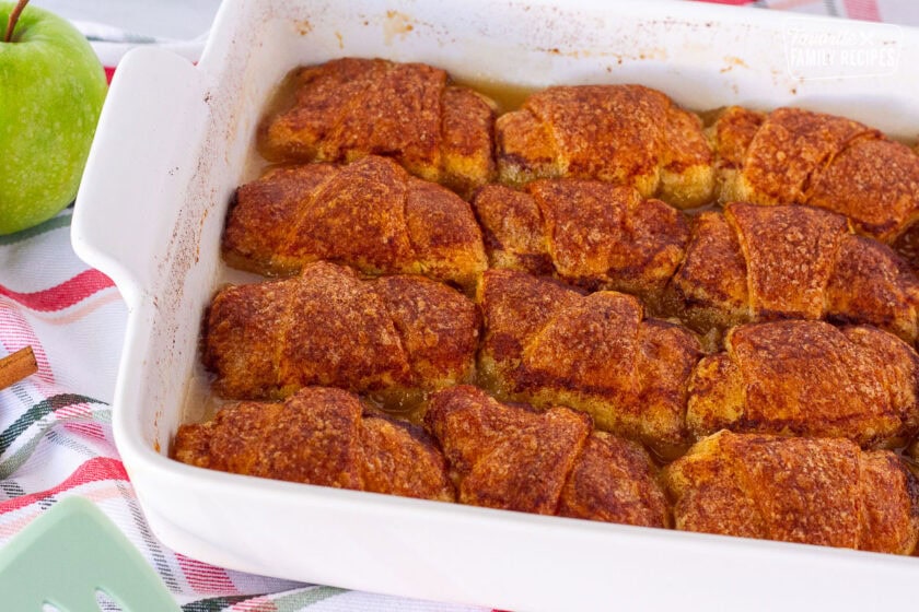 Apple Dumplings in a baking dish.