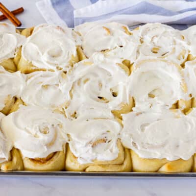 Homemade Cinnamon Rolls with cream cheese frosting.