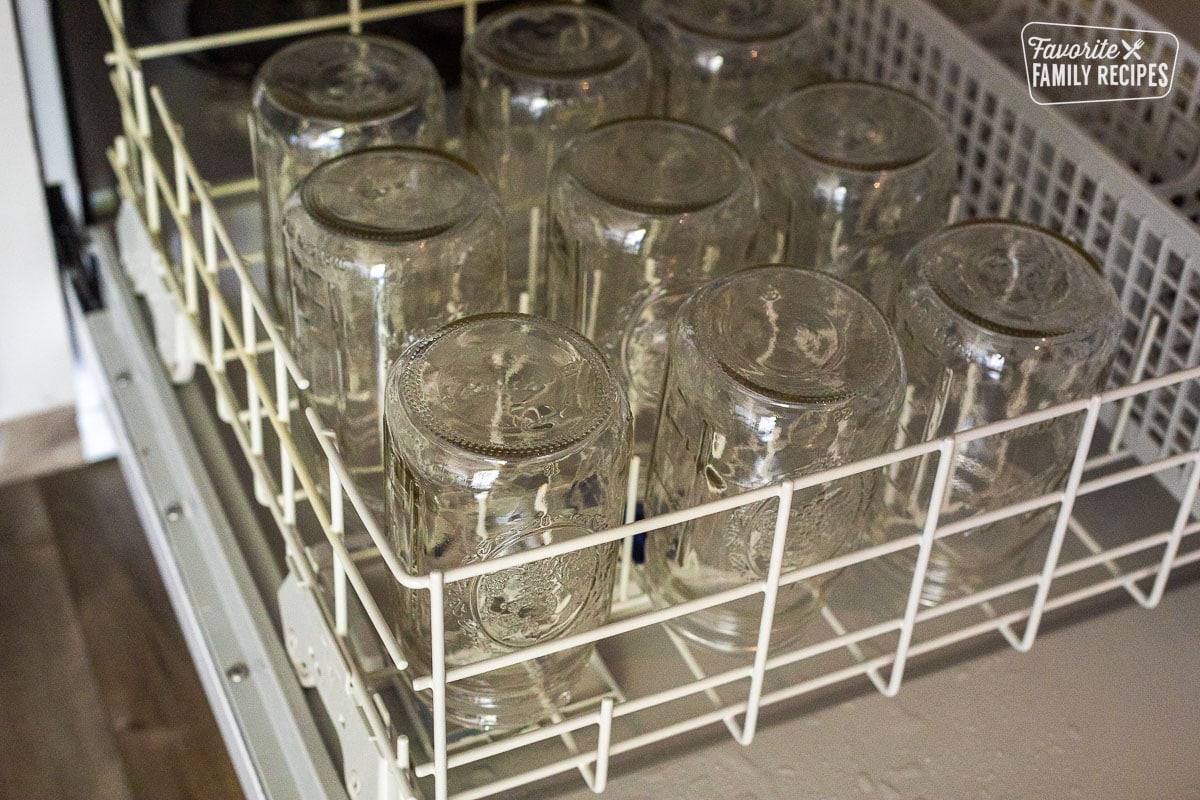 Dishwasher with canning jars.