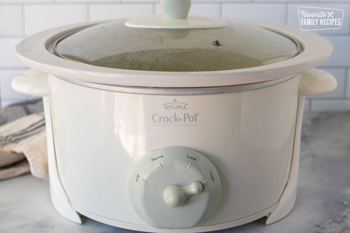 Crock pot with lid on high.