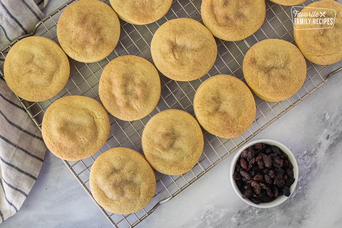 Cooling Raisin filled cookies on a rack.