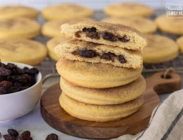 Stacked Raisin Filled cookies and cut in half.