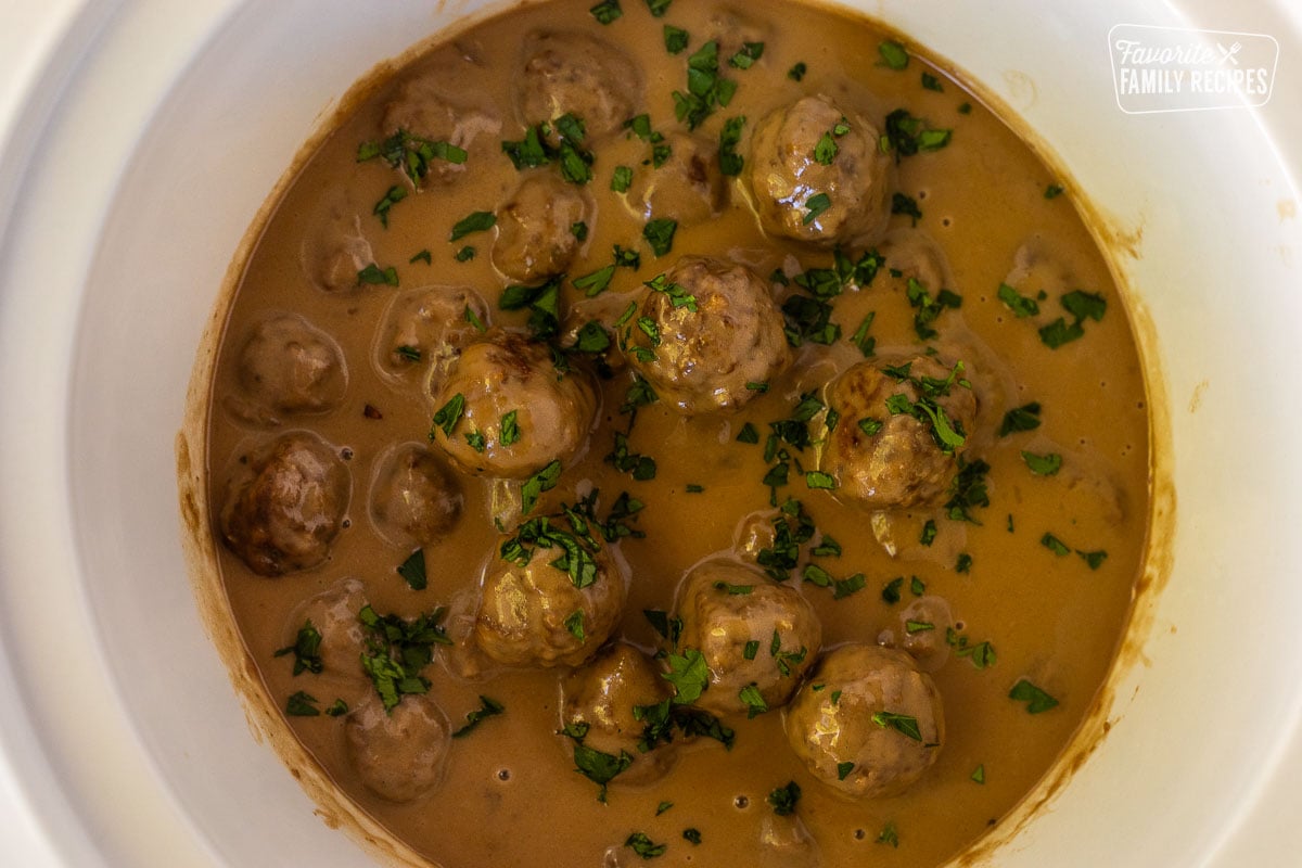 Crock Pot Swedish Meatballs with parsley.