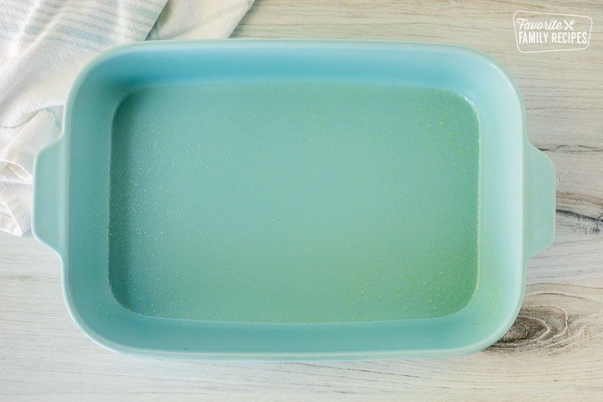 Baking dish sprayed with non-stick cooking spray.