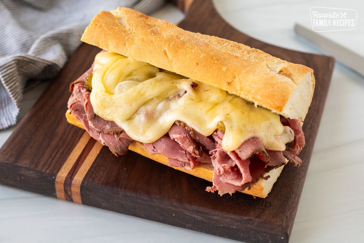 Pastrami sandwich with melted Raclette cheese.