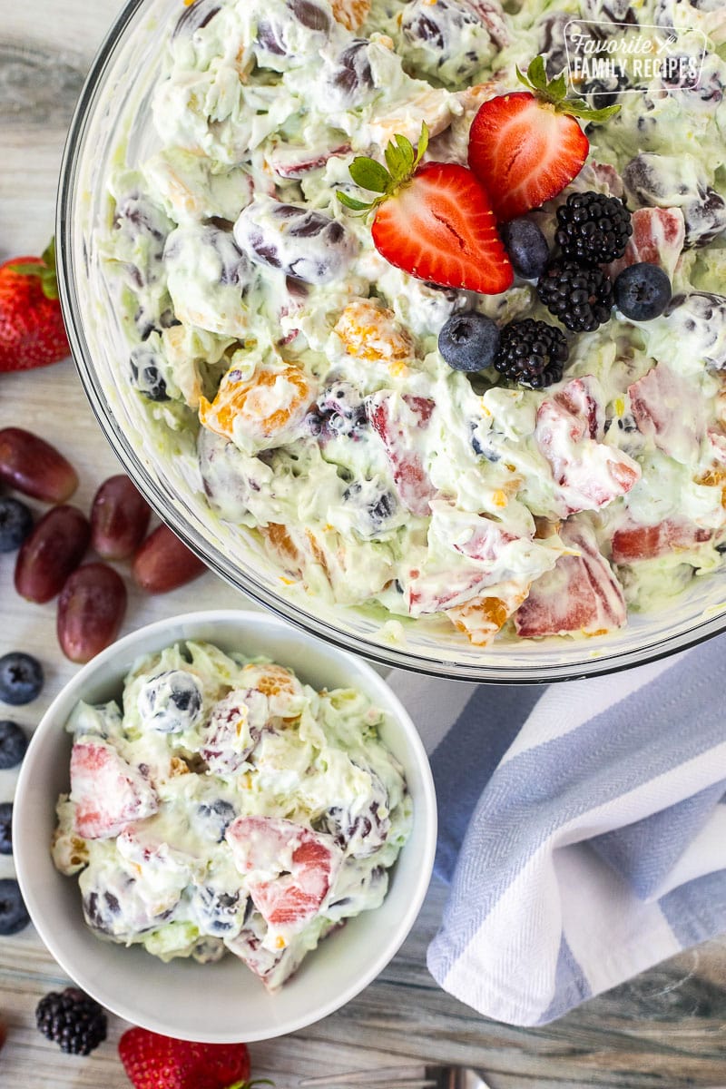 Bowl of Easy Fruit Salad next to a small bowl of fruit salad.