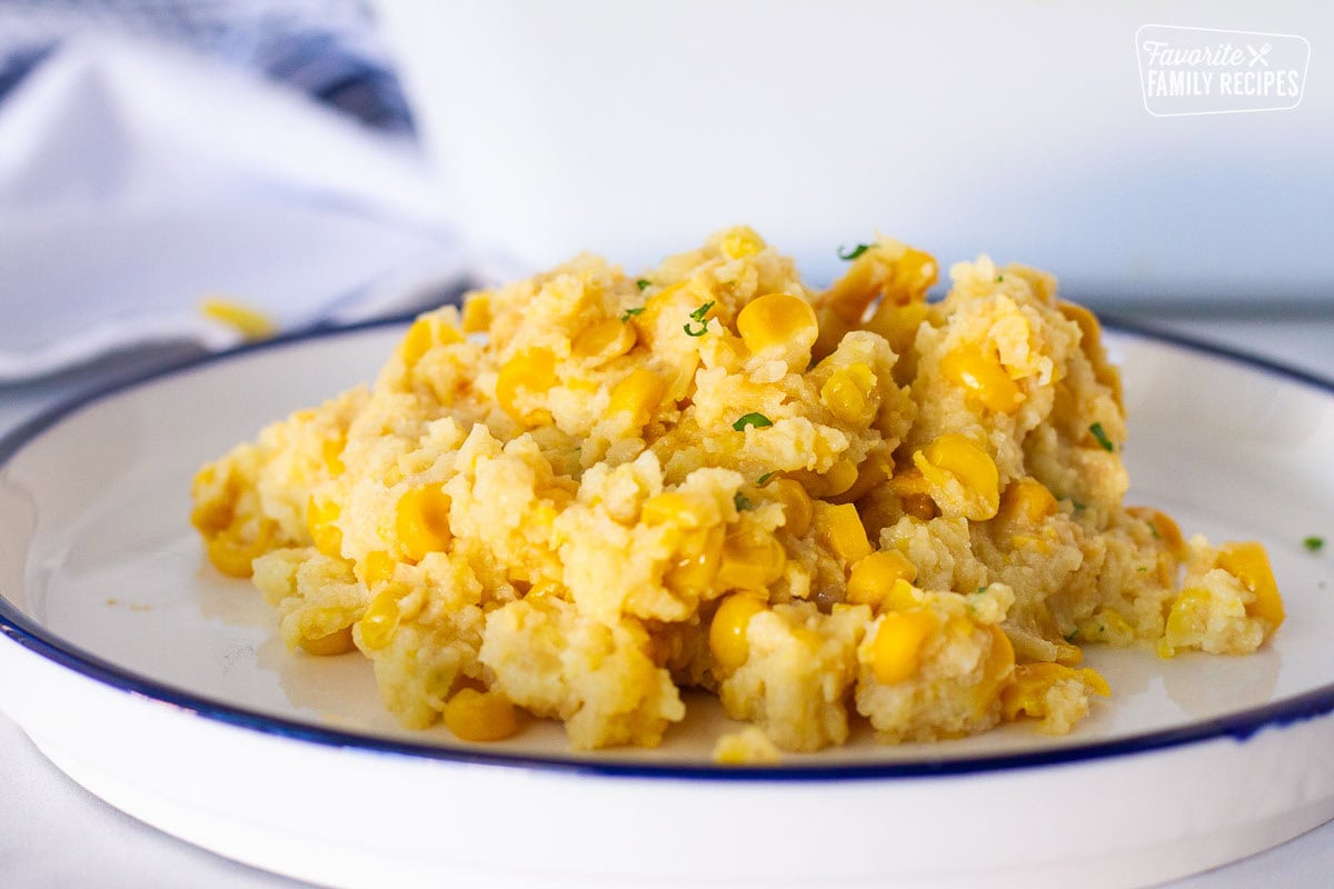 Close up of Corn Casserole on a plate.