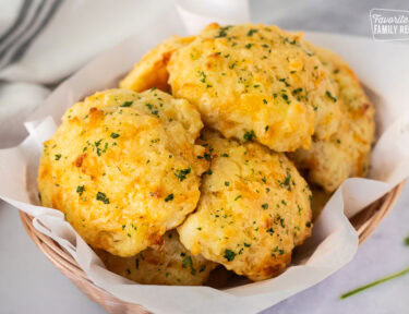 Cheddar Bay Biscuits in a basket.