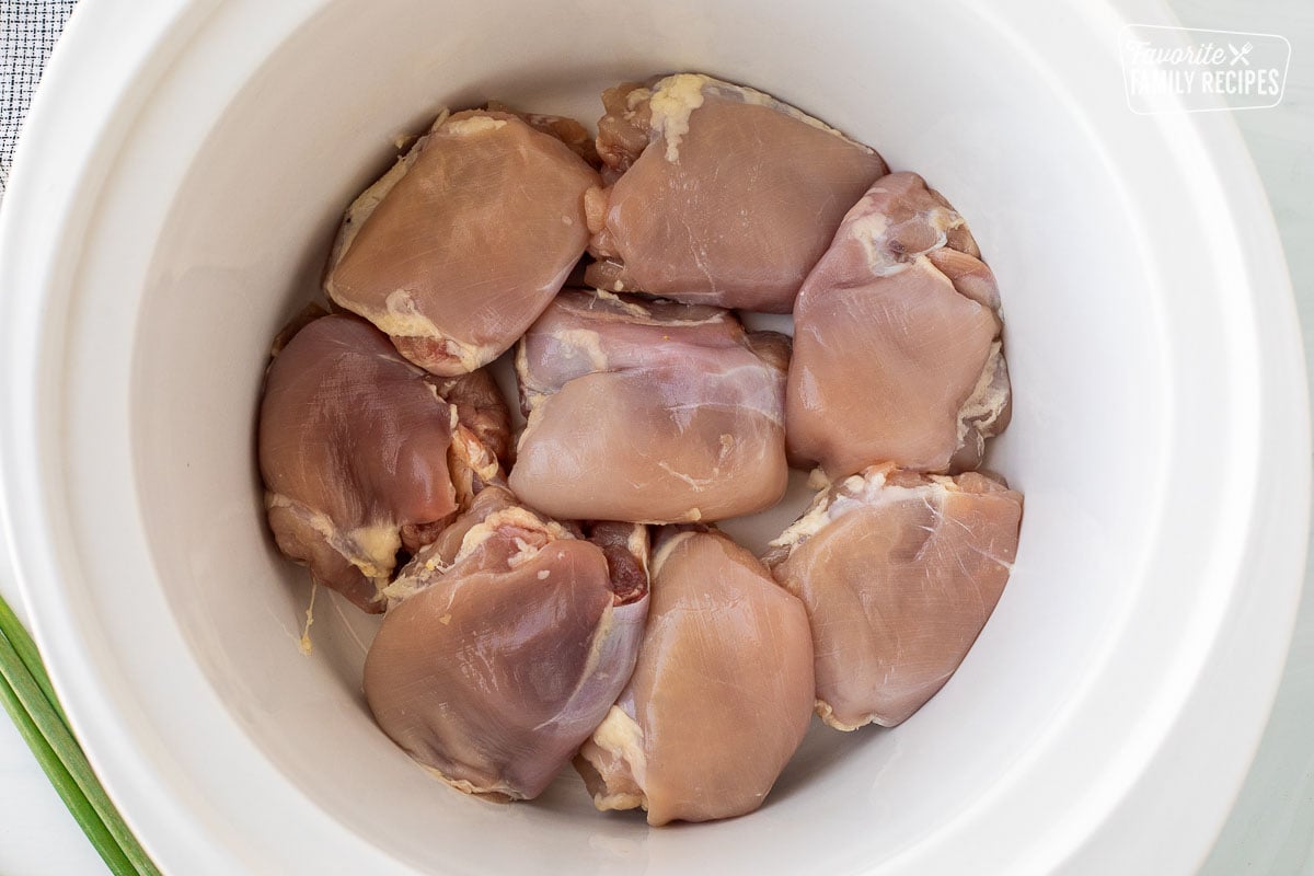 Crockpot with chicken thighs.