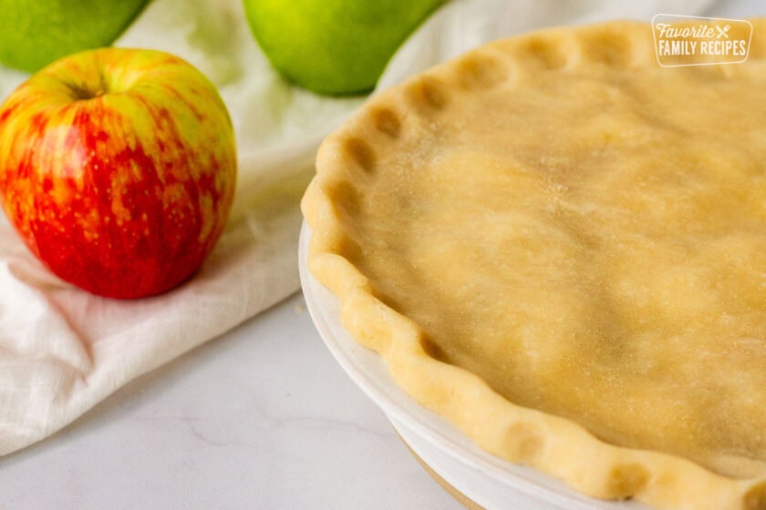 Close up of crimped Apple Pie crust.