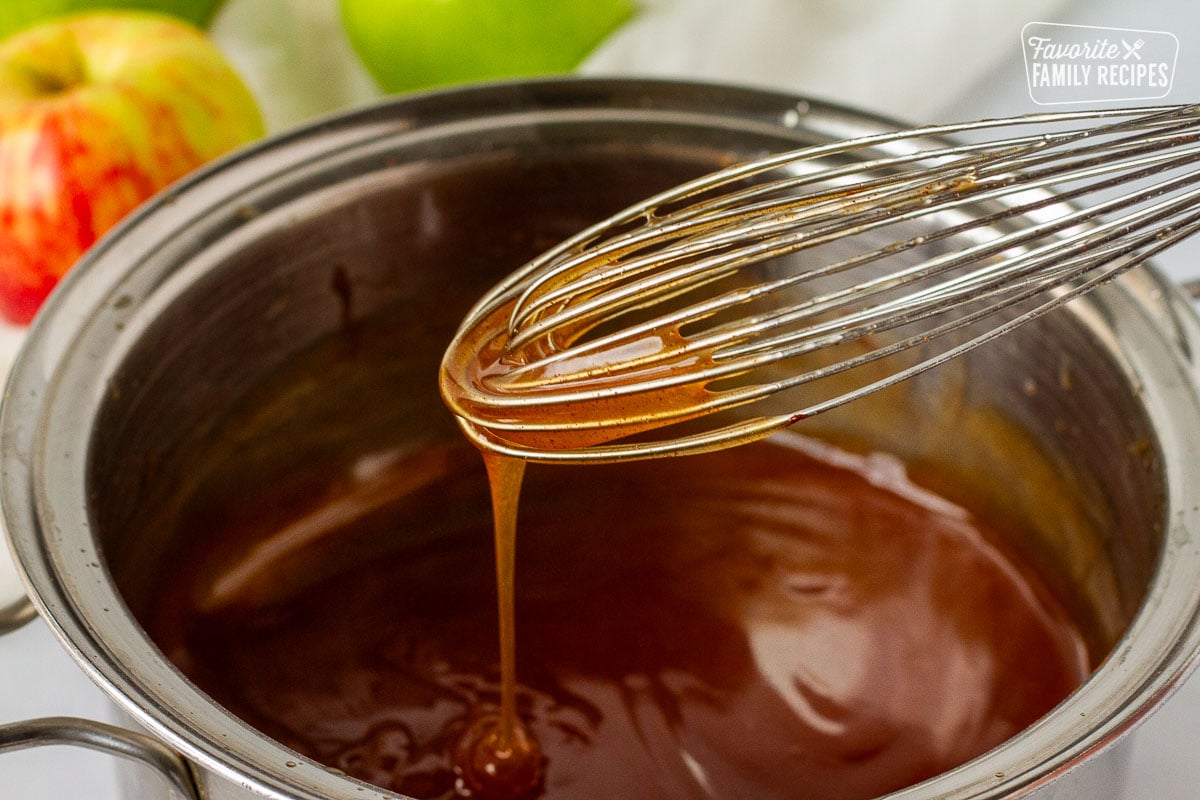 Whisk drizzling thick Homemade Apple Pie filling.