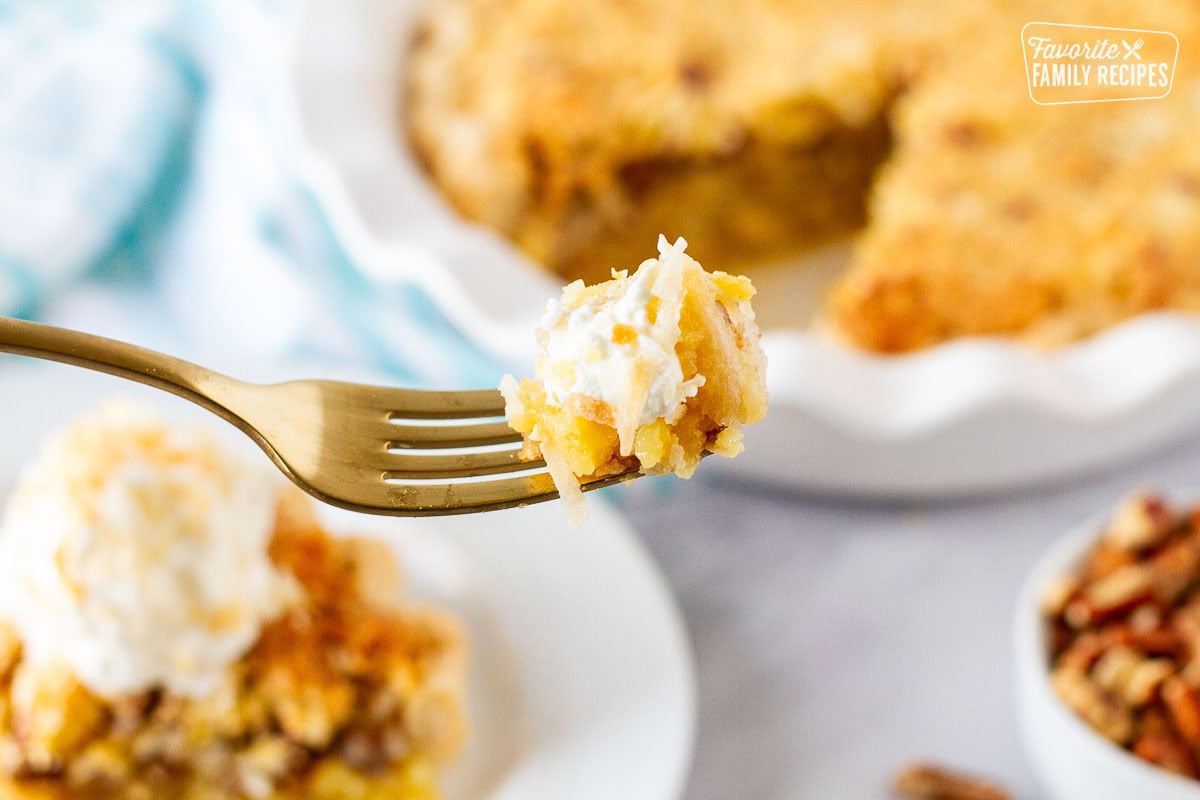 Island Pecan Pie on a fork.