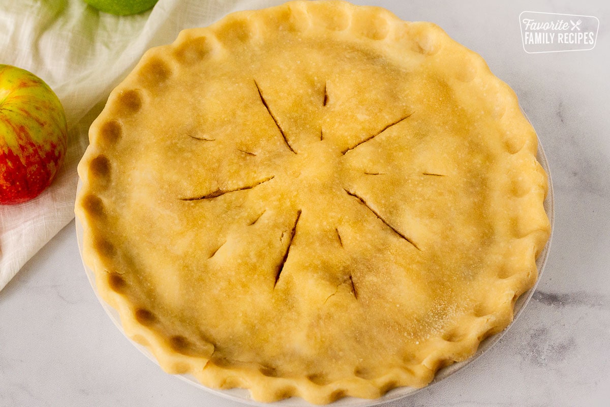 Cuts made on top of unbaked Homemade Apple Pie.