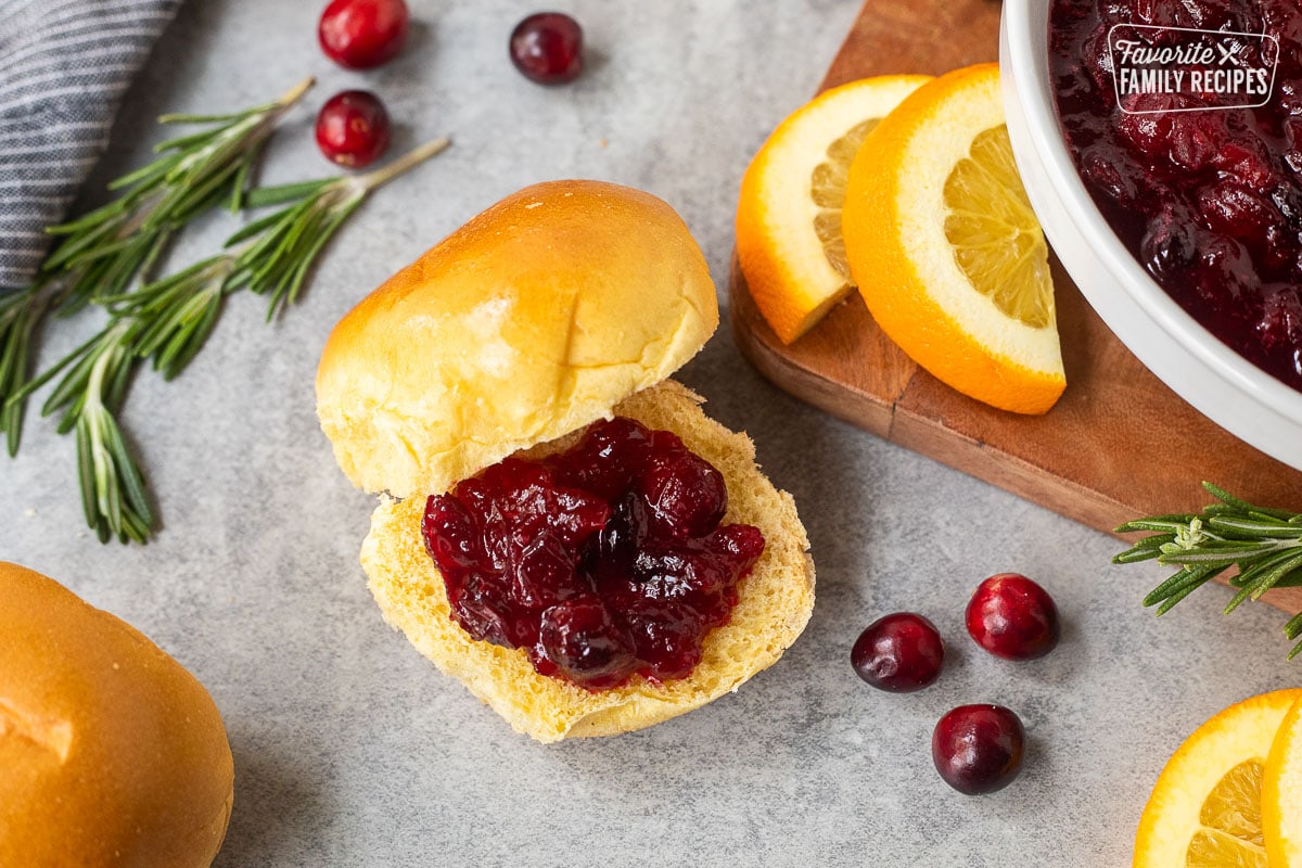 Orange cranberry sauce on a roll.