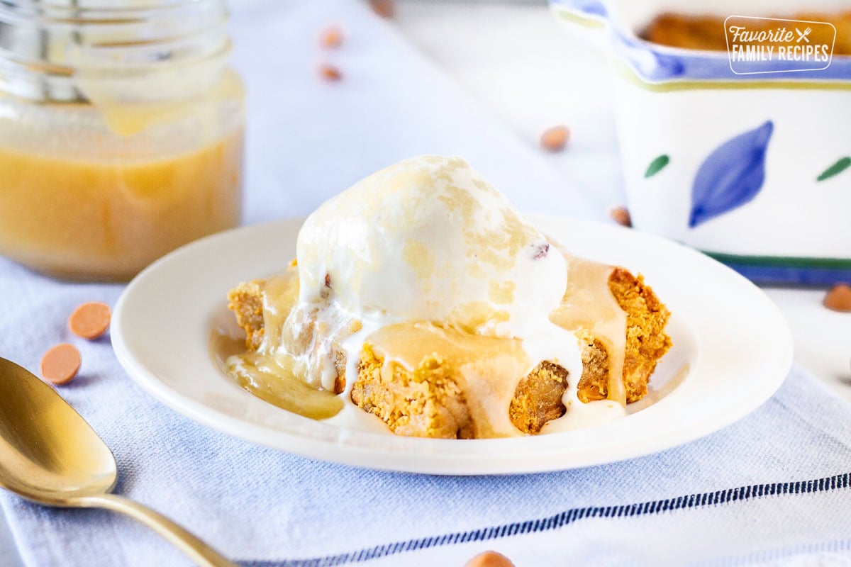 Applebees Maple Butter Blondies with sauce and ice cream.