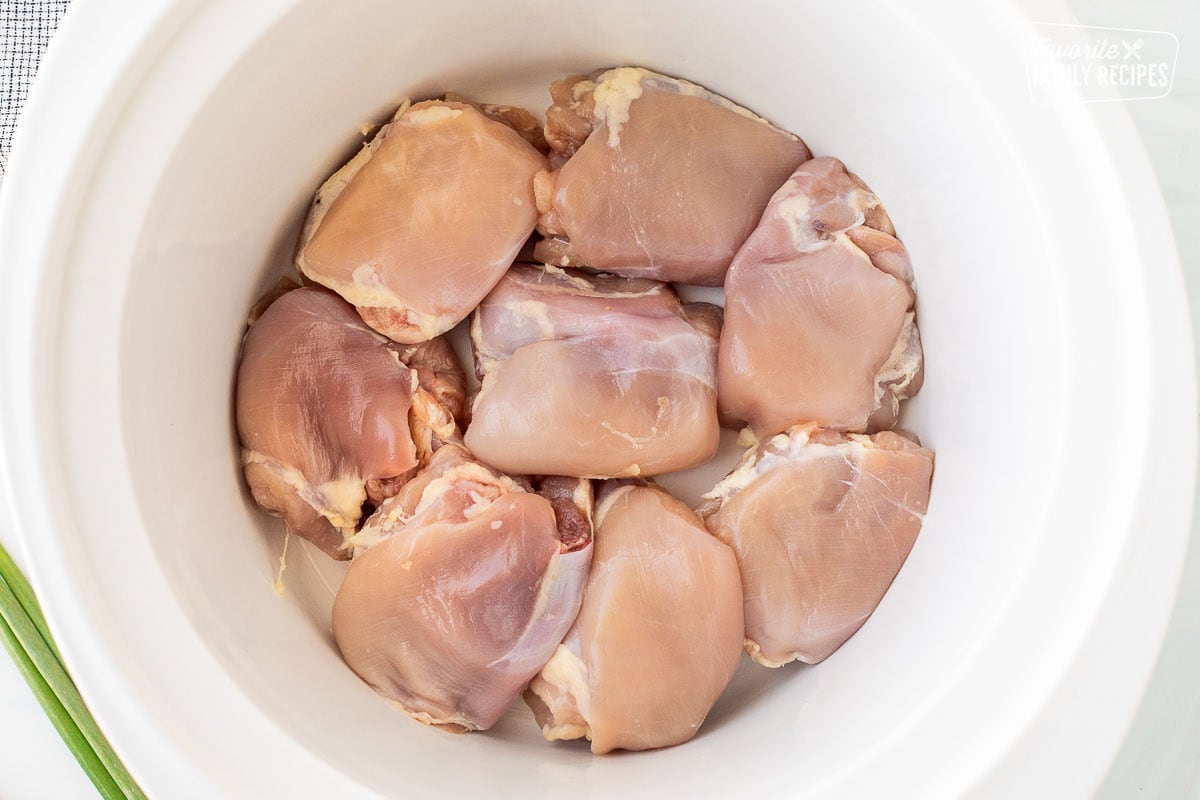 Crockpot with chicken thighs.