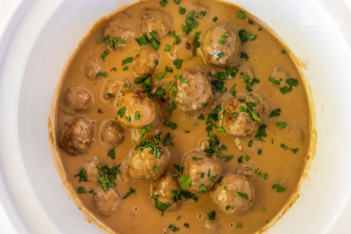 Crock Pot Swedish Meatballs with parsley.