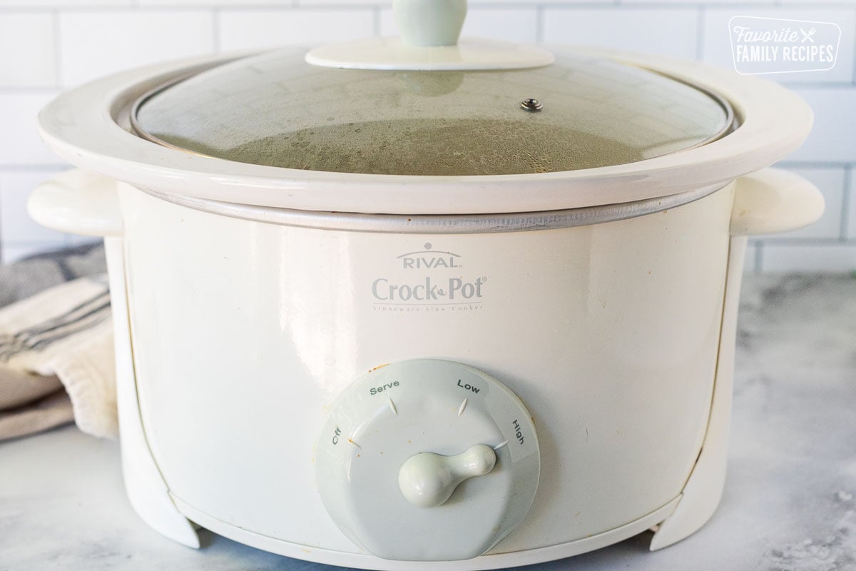 Crock pot with lid on high.