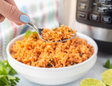 Fork with instant pot Mexican rice.