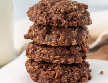 Stack of four no bake cookies.