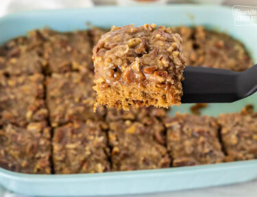 Slice of Oatmeal Cake on a spatula.