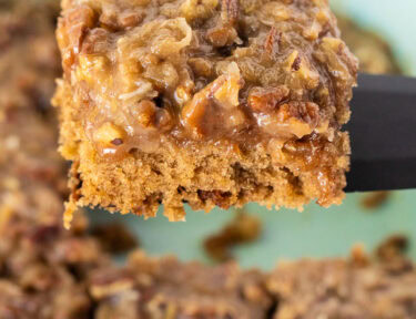 Slice of Oatmeal Cake on a spatula.