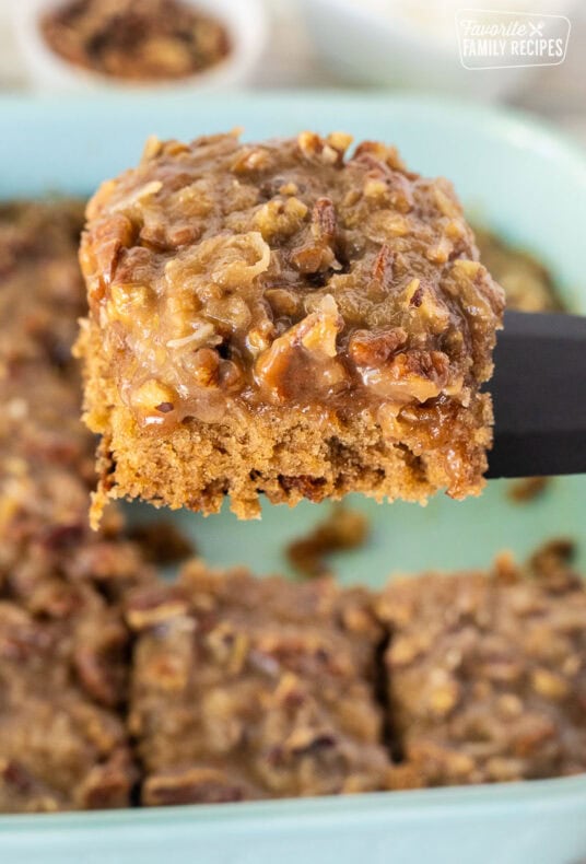 Slice of Oatmeal Cake on a spatula.