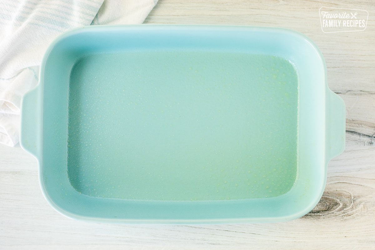 Baking dish sprayed with non-stick cooking spray.